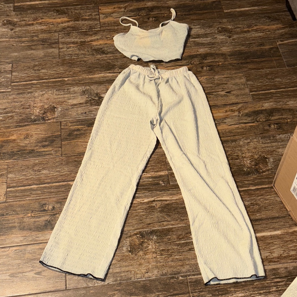Women's Cream Pants & Top Set